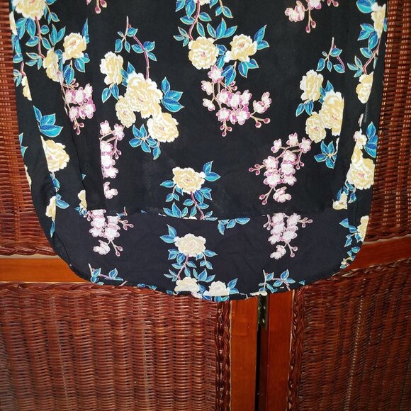 Pink Rose Beautiful Black Yellow Floral Sheer Cap Sleeve Blouse Medium - Picture 8 of 11